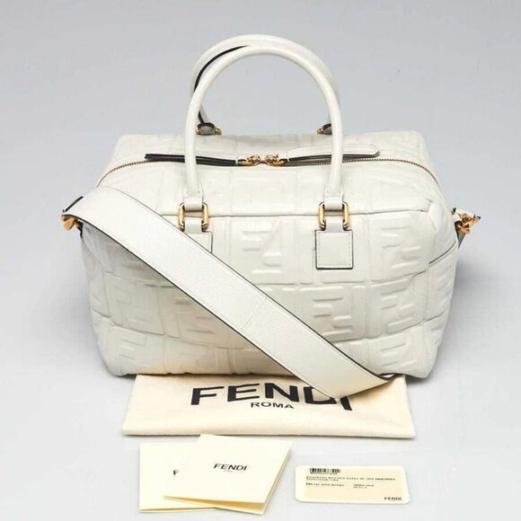 Fendi White Embossed FF Leather Bauletto Piccolo 1974 Bag 8BL141 - Picture 8 of 11
